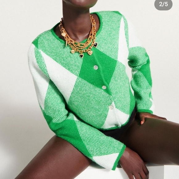 🔥 Zara Argyle Jacquard Knit Cardigan Bloggers Favorite Size M - Picture 5 of 14